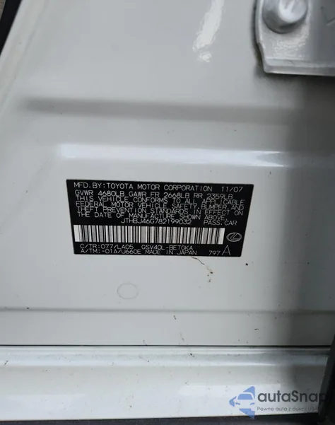 2008 Lexus Es 350 z USA, uszkodzony, nr VIN JTHBJ46G782199032